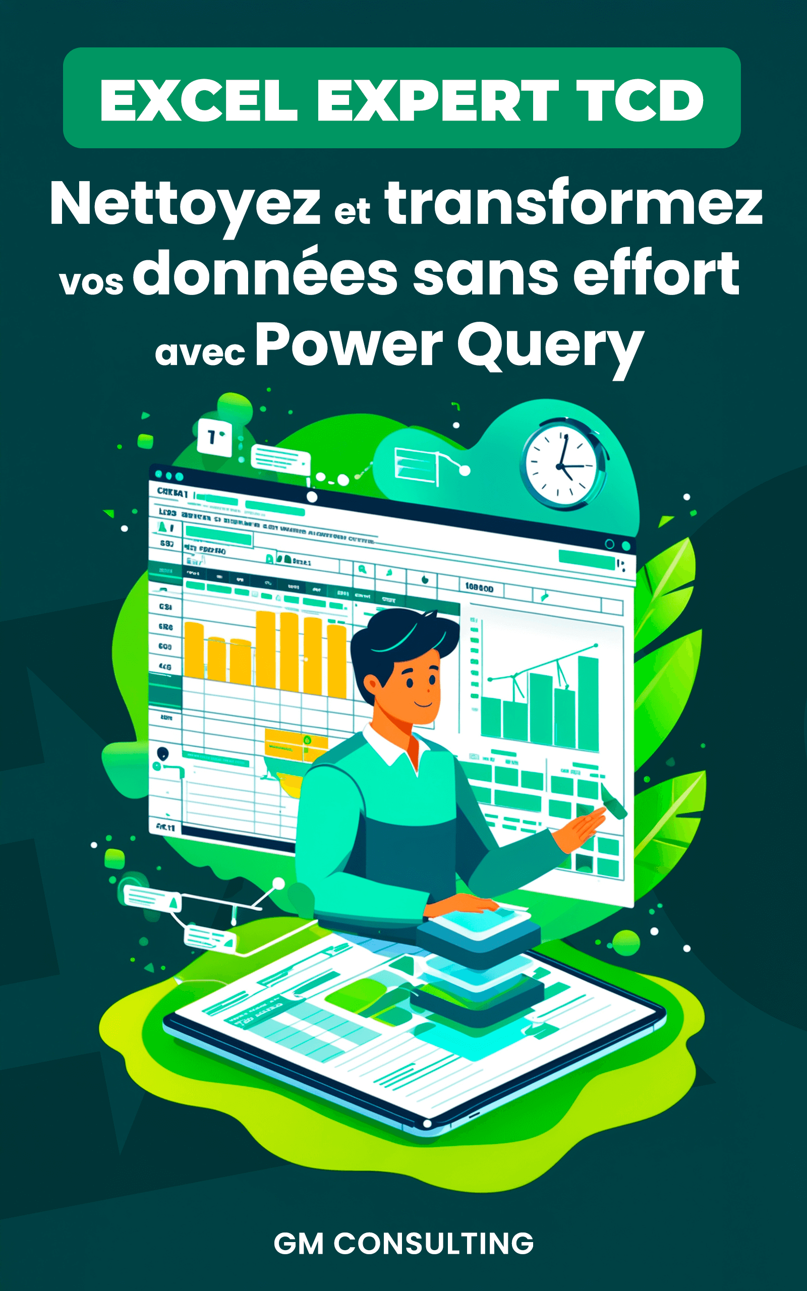 Couverture ebook mini formation Excel expert TCD offert par GMConsulting pour apprendre à utiliser les outils de nettoyage de données dans Power Query